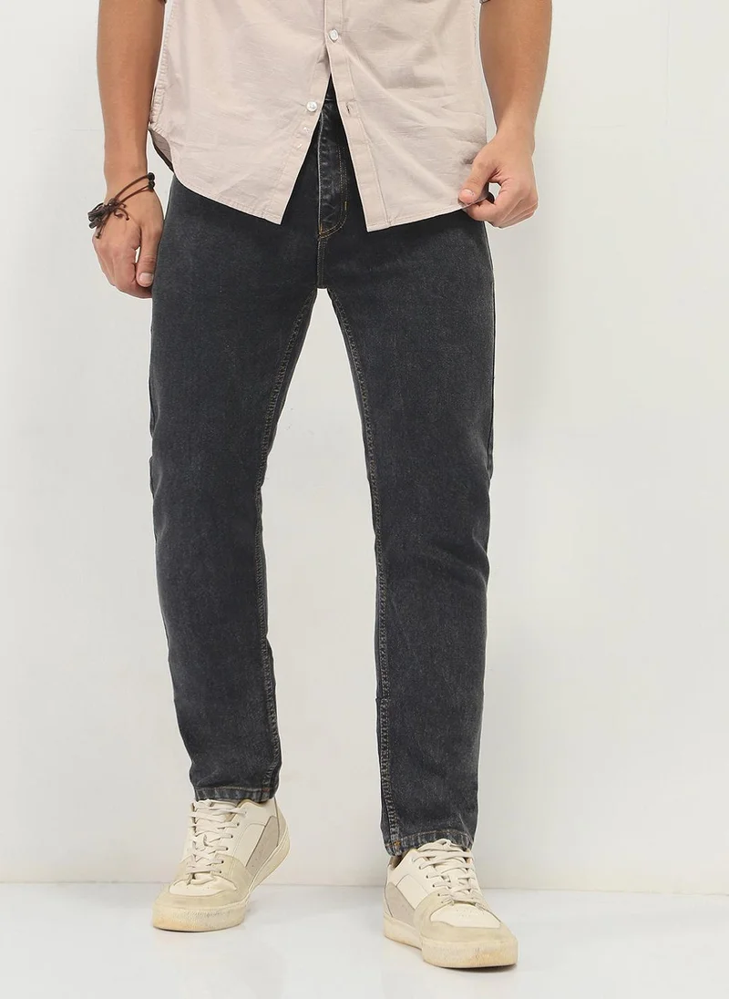 Urbano Fashion Men's Dark Grey Slim Fit Washed Denim Jeans Stretchable